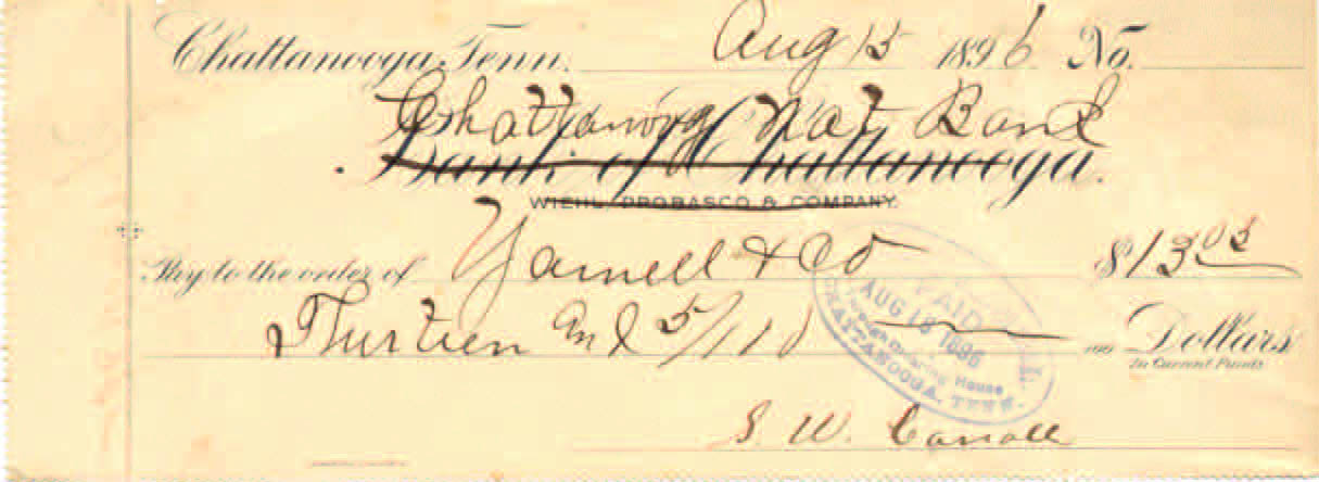 Chattanooga National X out Bank of Chattanooga 8-15-1896